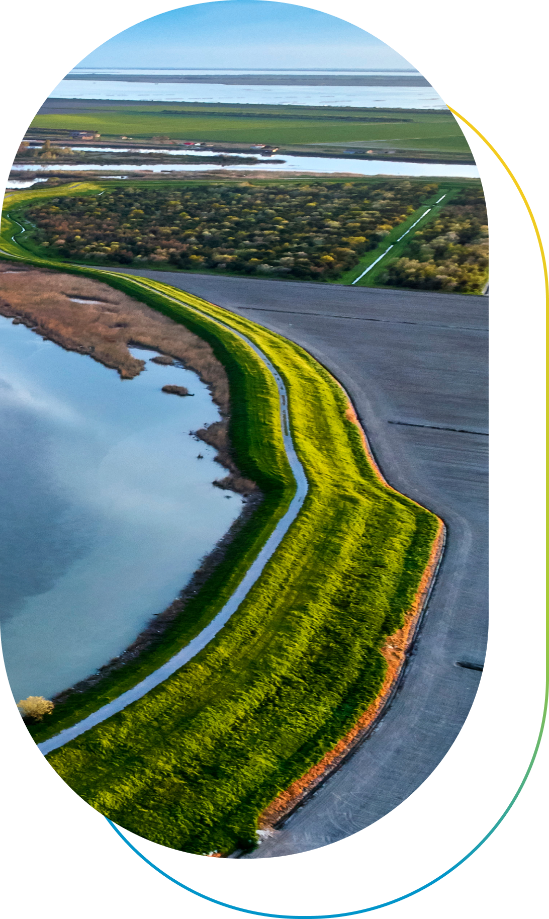 Aerial view of landscape with Ravenna river flowing into the sea